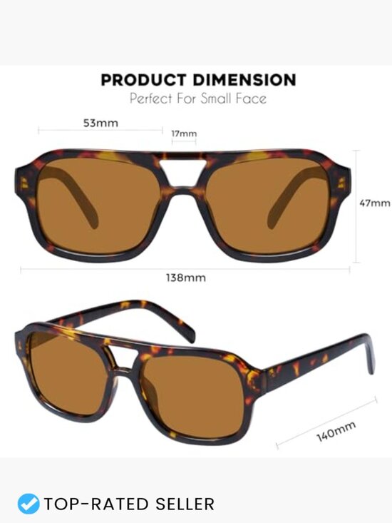 Small Narrow Square Aviator Sunglasses for Women Retro Double Bridge UV400 main image 3